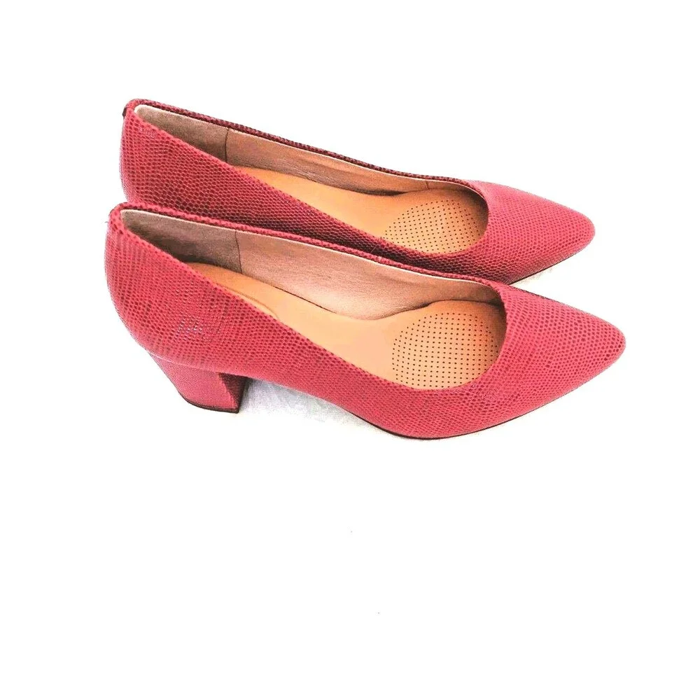 CC Corso Como Red Snake Embossed Leather Pointed Toe Block Heel Pumps - Size 9M